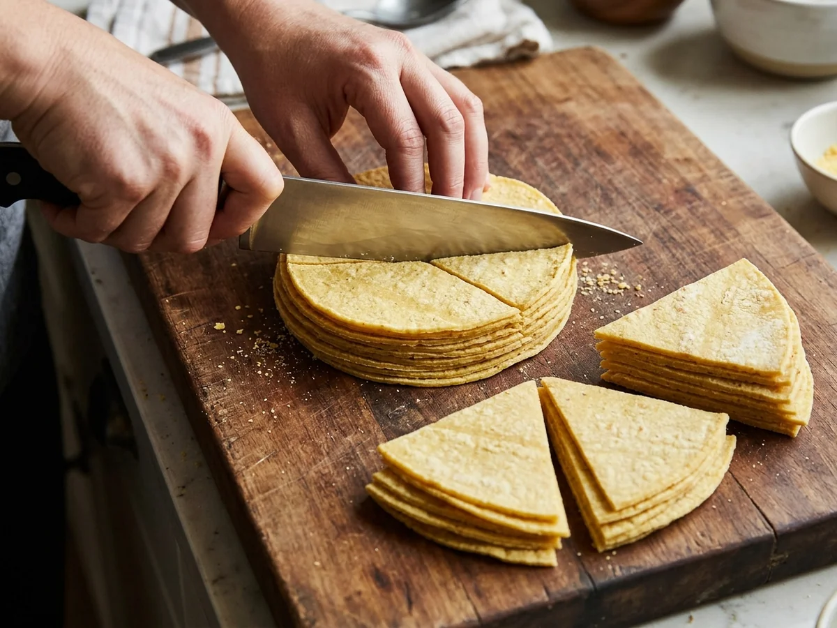 Cutting Techniques for Uniform Wedges - homemade tortilla chips